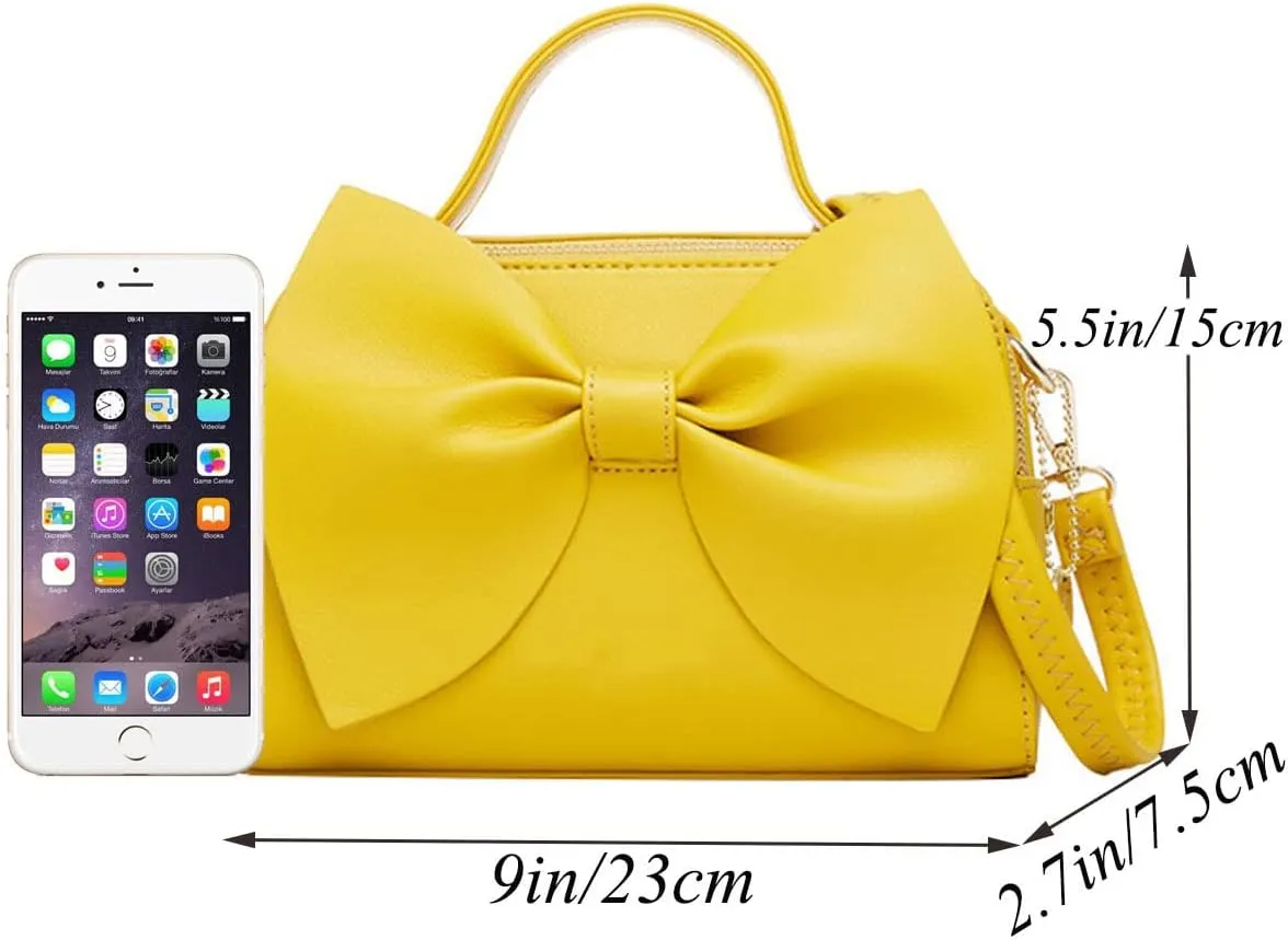 Designer Small Handbags for Women with Top Carry Handle and Cute Bow Knot,Leather Purses and Over-Shoulder Strap