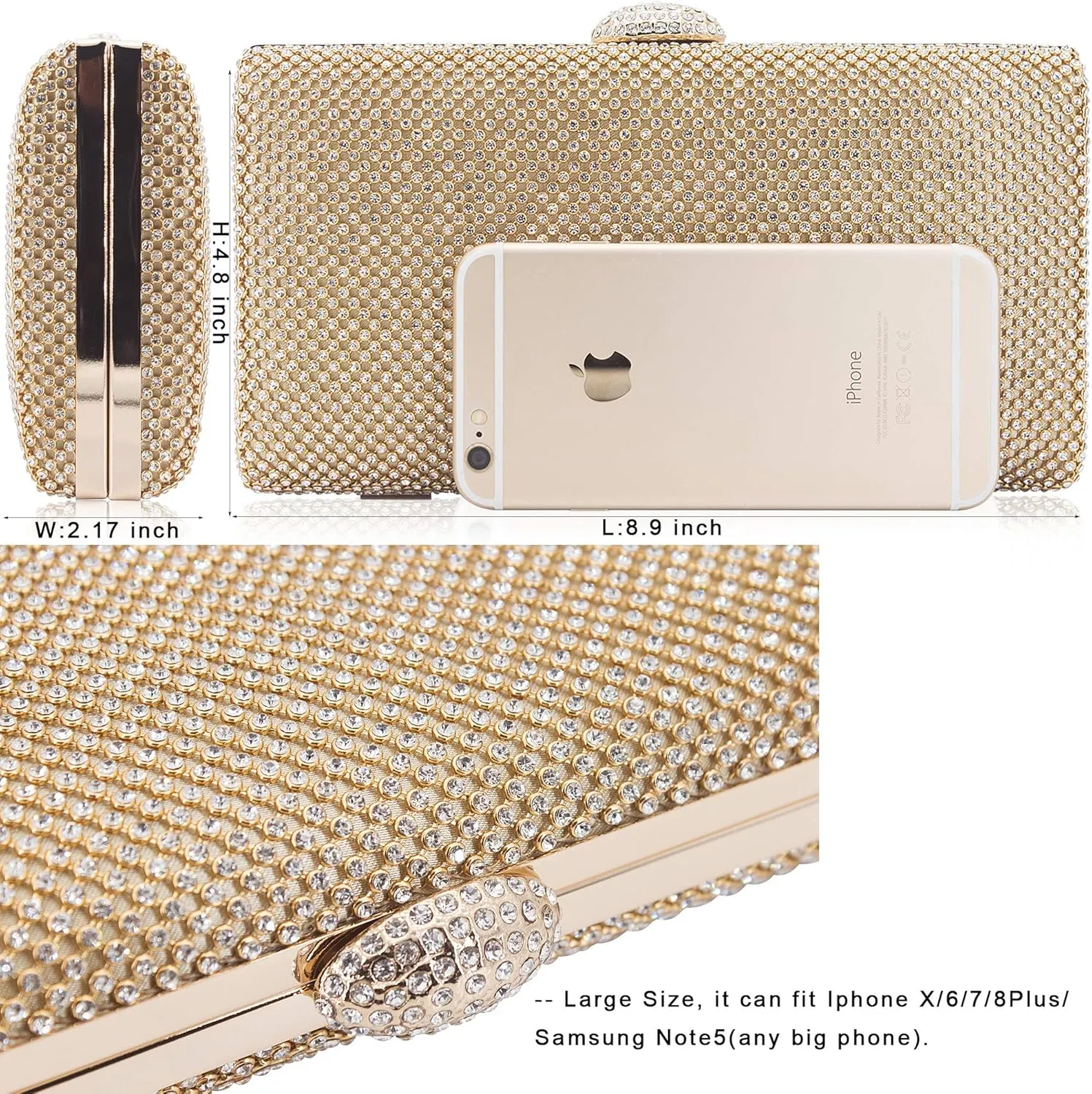 Dexmay Large Rhinestone Purse with Crystal Clasp Evening Clutch Bag Formal Party Handbag