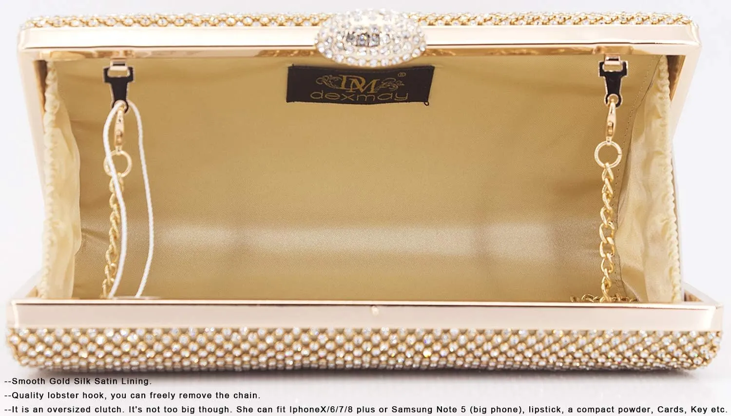 Dexmay Large Rhinestone Purse with Crystal Clasp Evening Clutch Bag Formal Party Handbag