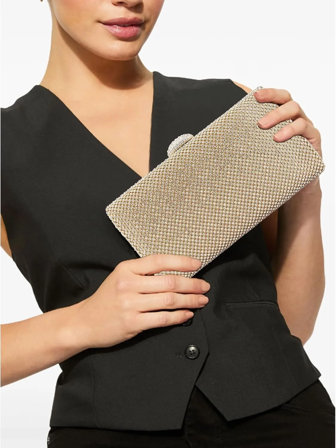 Dexmay Large Rhinestone Purse with Crystal Clasp Evening Clutch Bag Formal Party Handbag