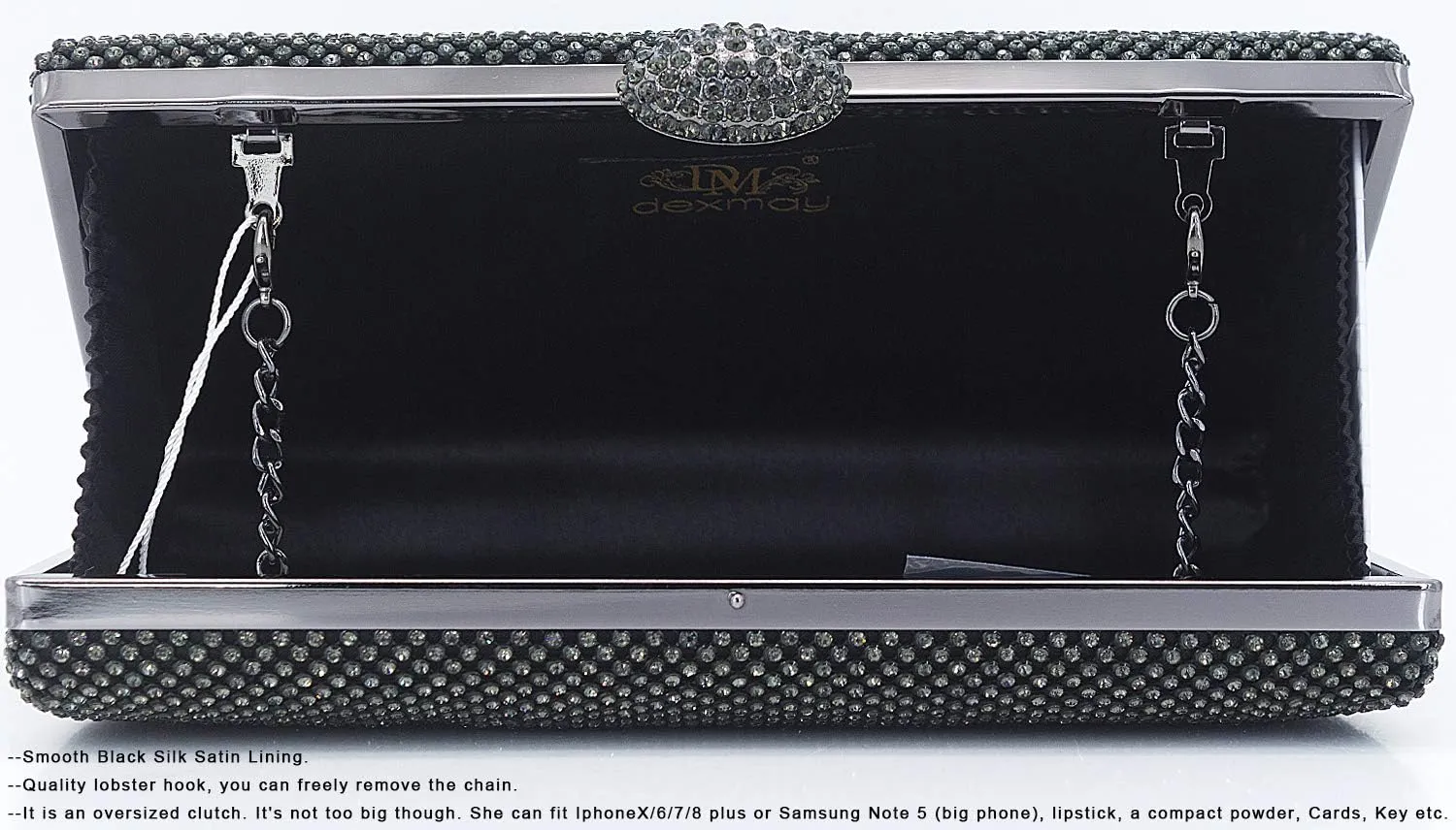 Dexmay Large Rhinestone Purse with Crystal Clasp Evening Clutch Bag Formal Party Handbag
