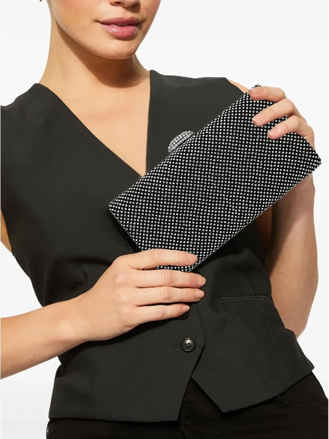 Dexmay Large Rhinestone Purse with Crystal Clasp Evening Clutch Bag Formal Party Handbag