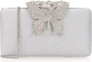 Dexmay Rhinestone Clutch Bag with Crystal Butterfly Clasp Women Evening Handbag Formal Party Purse