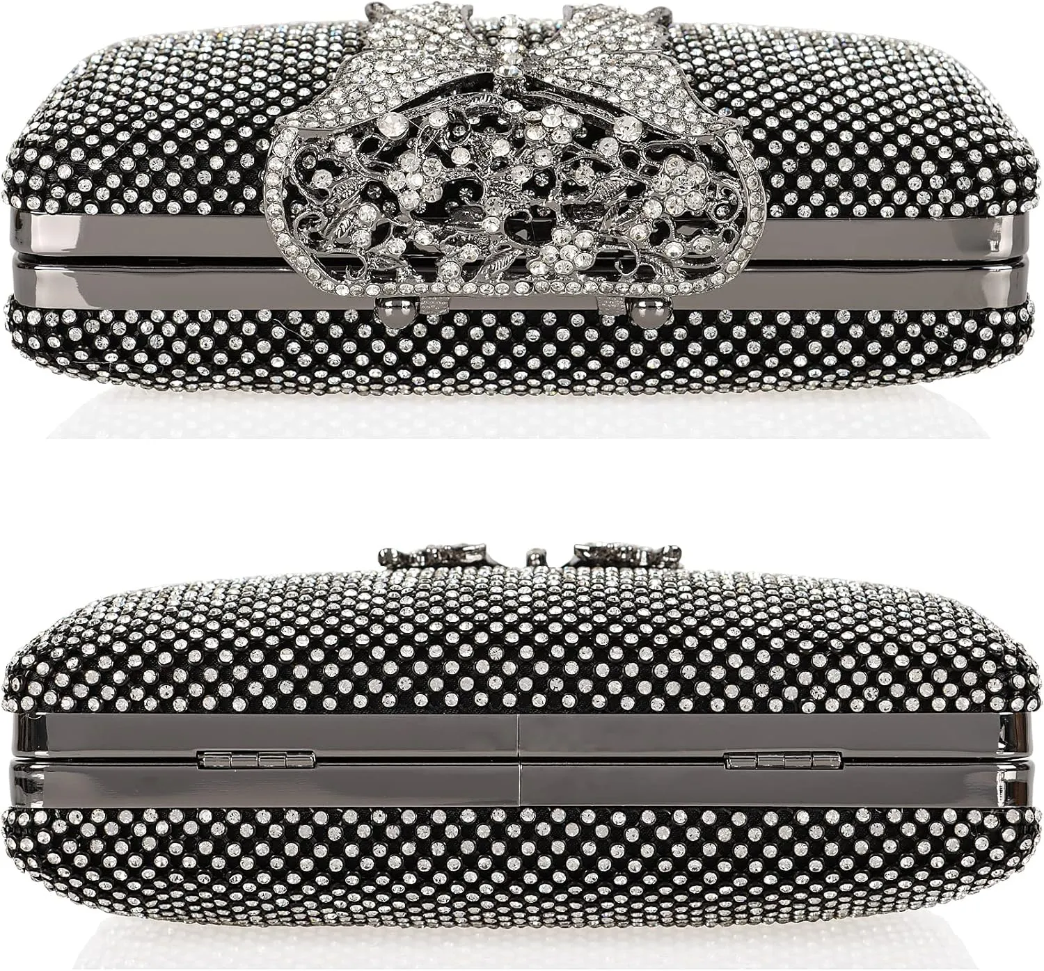 Dexmay Rhinestone Clutch Bag with Crystal Butterfly Clasp Women Evening Handbag Formal Party Purse