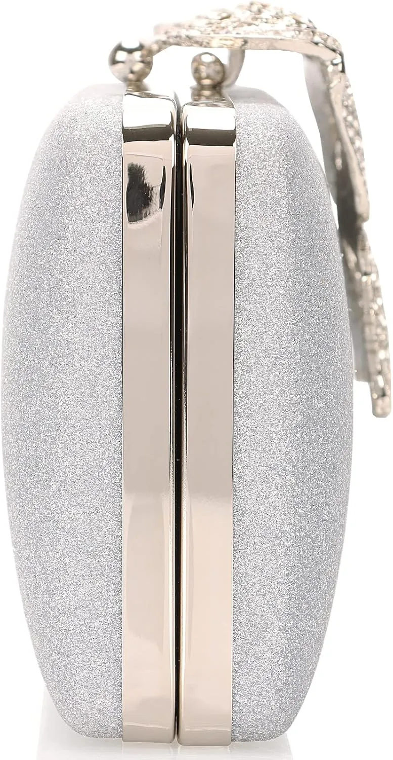 Dexmay Rhinestone Clutch Bag with Crystal Butterfly Clasp Women Evening Handbag Formal Party Purse