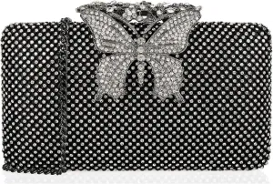 Dexmay Rhinestone Clutch Bag with Crystal Butterfly Clasp Women Evening Handbag Formal Party Purse