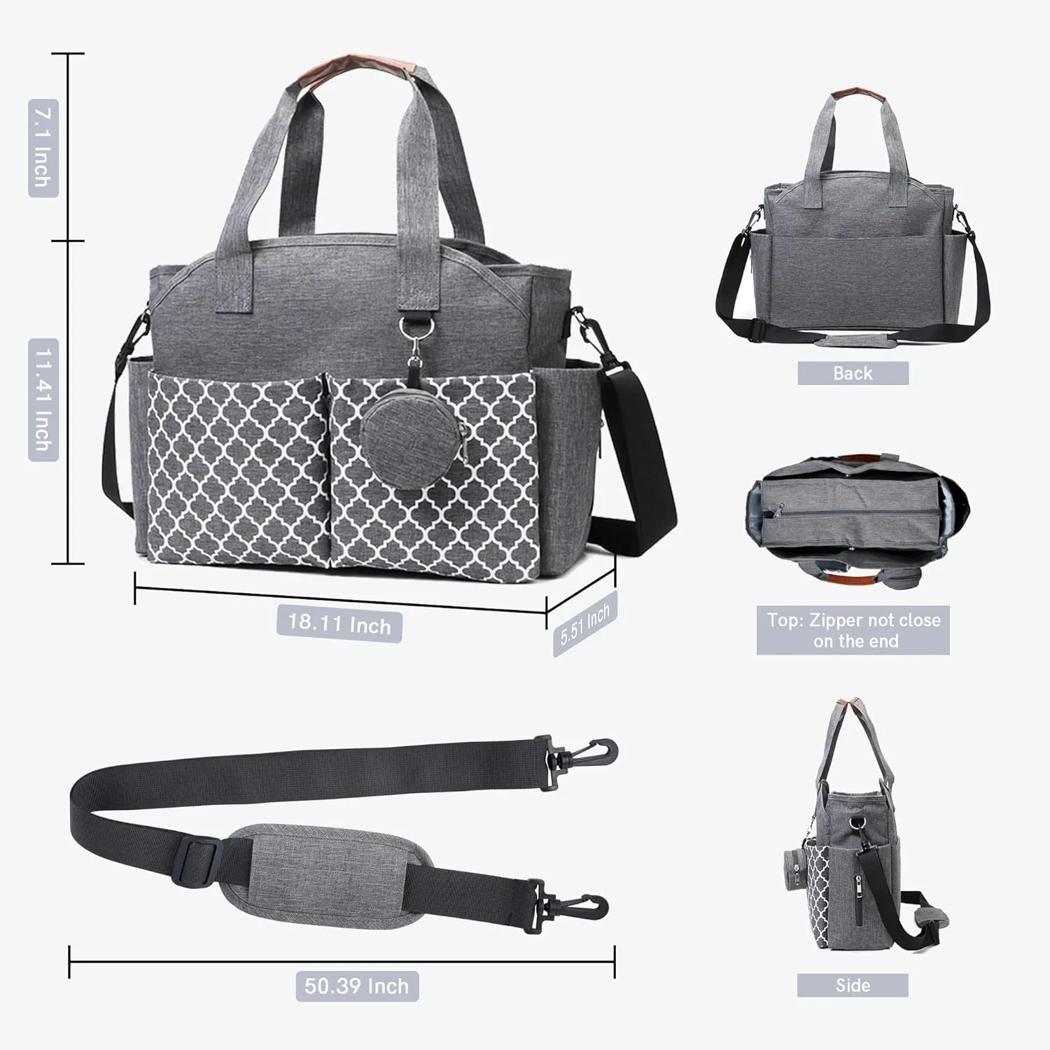 Diaper Bag Tote, Large Diaper Waterproof, with Pacifier Case, Removable Shoulder Strap, Baby Bags