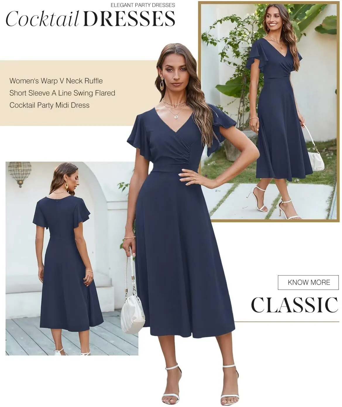 Dokotoo Women's V Neck Elegant Party Dress Short Sleeve Skater Dress Wedding Guest Dresses