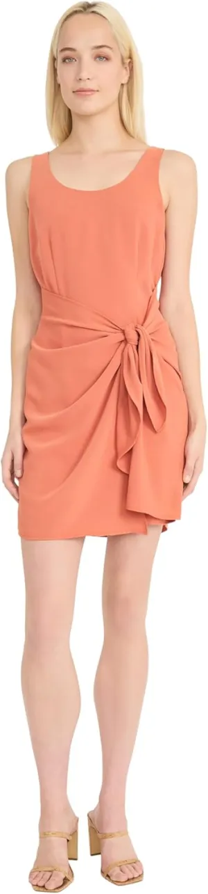 Donna Morgan Women's Sleeveless Scoop Neck Mini Side Tie Detail-Elegant Drapey Twill Wedding Guest Cocktail Dress