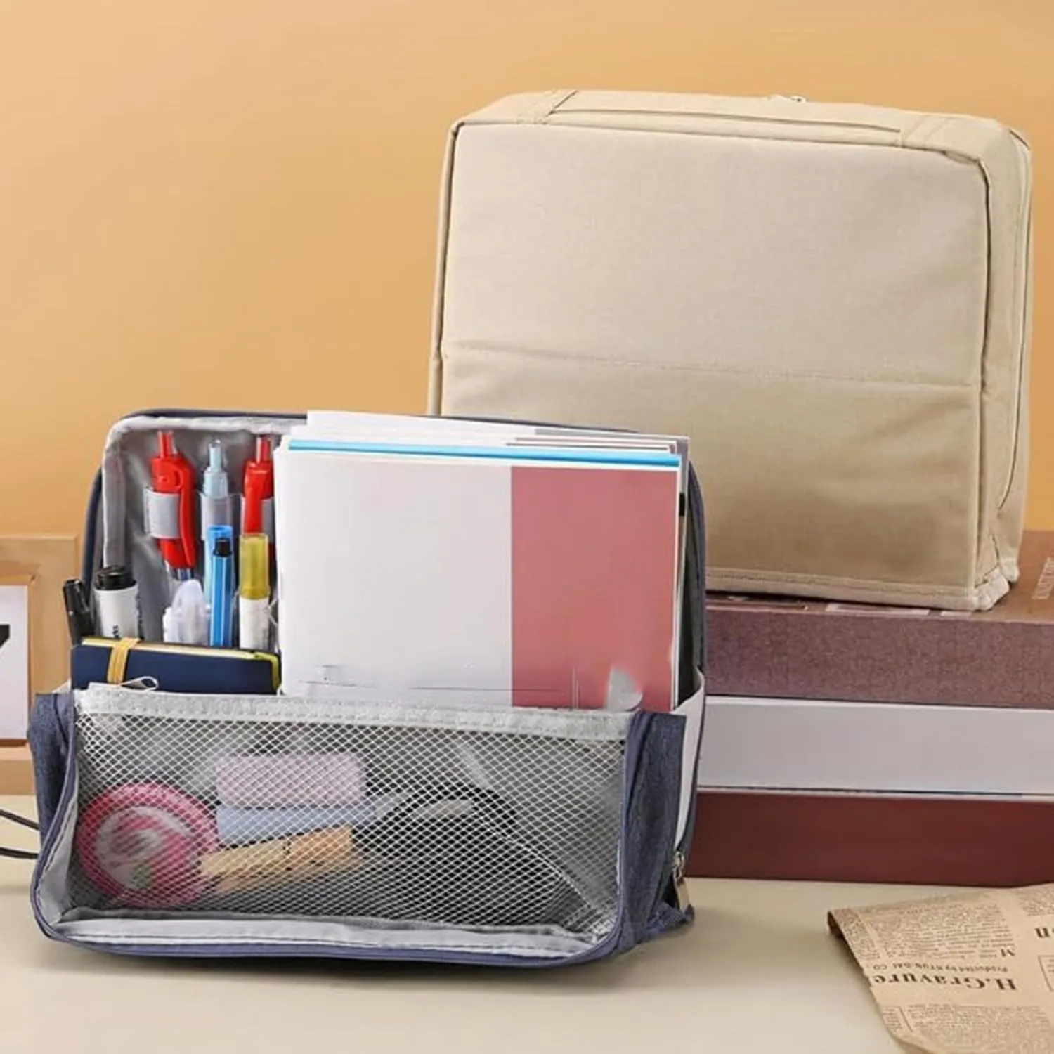 Doresty Makeup Bag, Doresty Standing Makeup Bag, Portable, Large Capacity, Vertical Large Opening Waterproof Multifunctional Stand Up Bags With Compartments (A)