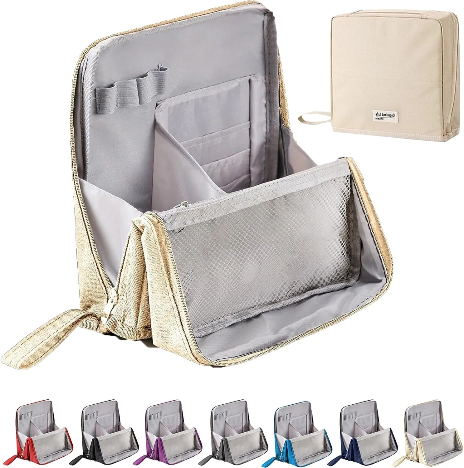 Doresty Makeup Bag, Doresty Standing Makeup Bag, Portable, Large Capacity, Vertical Large Opening Waterproof Multifunctional Stand Up Bags With Compartments (A)