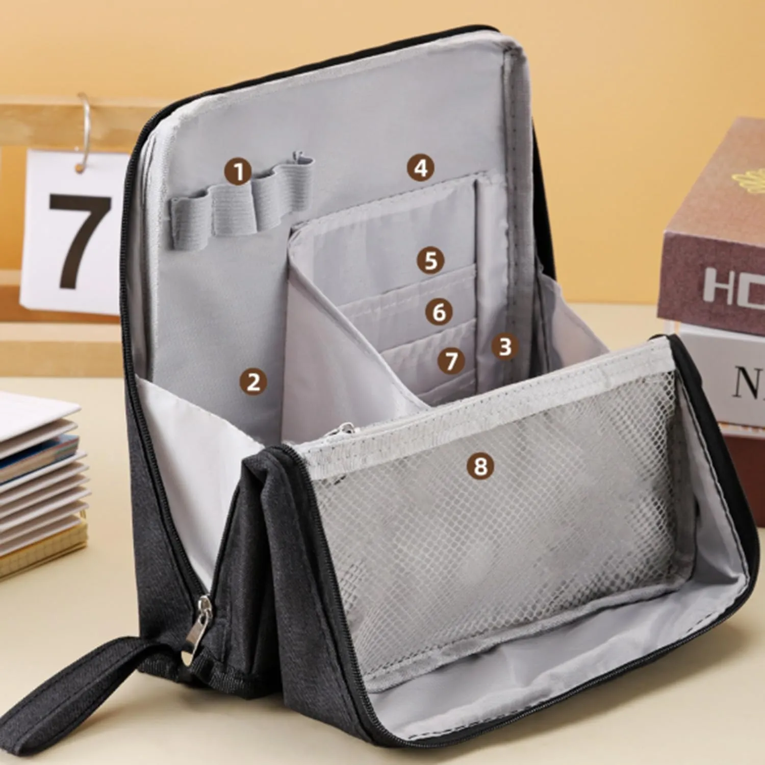 Doresty Makeup Bag, Doresty Standing Makeup Bag, Portable, Large Capacity, Vertical Large Opening Waterproof Multifunctional Stand Up Bags With Compartments (B)