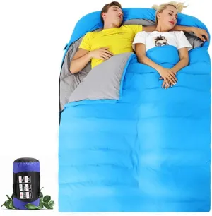 Down Sleeping Bag for Adults, Double Cold Weather Backpacking Camping Sleeping Bag, Waterproof Travel Sleeping Sack for Indoor & Outdoor,Blue (White)