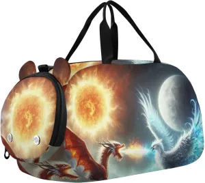 Dragon Phoenix Universe Duffle Bag for Girl, Sports Duffle Gym Bags with Shoe Compartment, Personalized Overnight Bag Travel Weekender for Kids