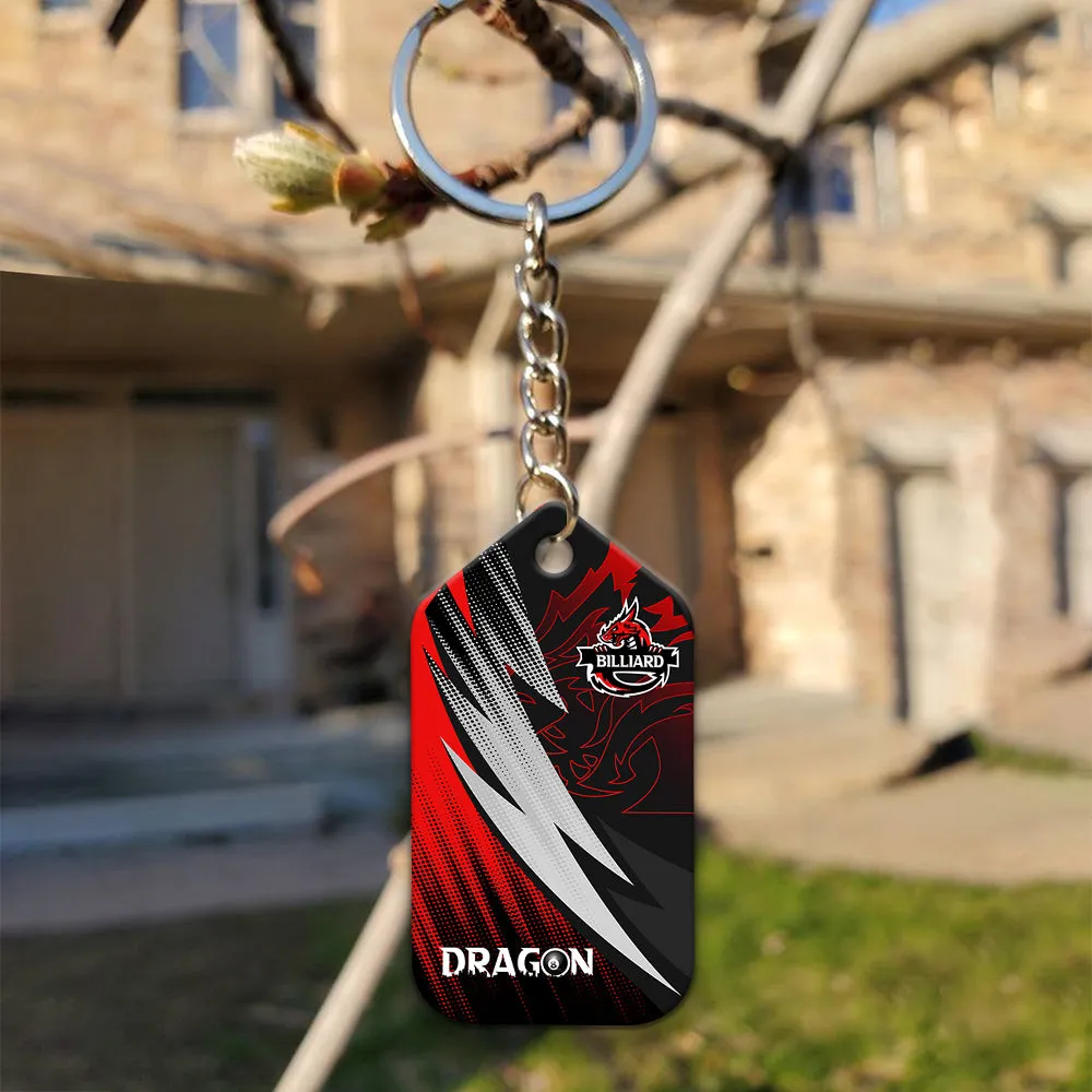 Dragon Team Billiard Pool 8 Ball On Fire Personalized Name Keychain Gift For Billiard Players