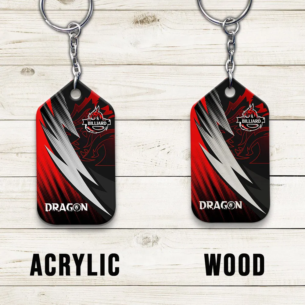 Dragon Team Billiard Pool 8 Ball On Fire Personalized Name Keychain Gift For Billiard Players
