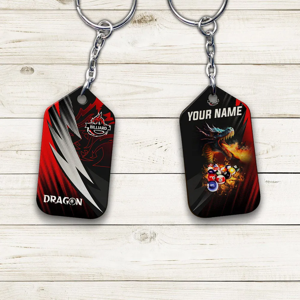 Dragon Team Billiard Pool 8 Ball On Fire Personalized Name Keychain Gift For Billiard Players