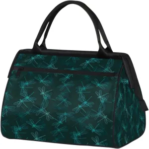 Dragonfly Indigo Green Weekender Bags for Women 25L Small Travel Duffel Bag Teen Girl Overnight Tote Bags Water Resistnat Gym Duffle Carry On Bag