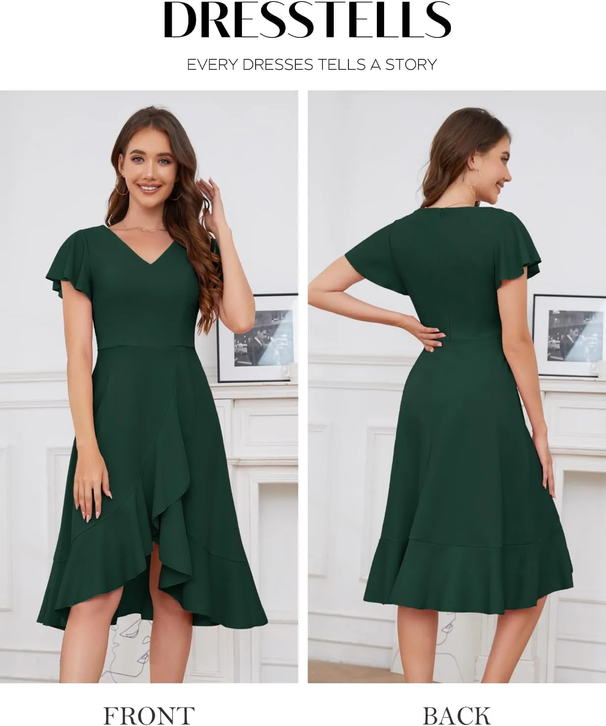 DRESSTELLS Women's Cocktail Dresses 2025, Formal Wedding Guest Ruffle Prom Evening Dress V-Neck Vintage Maxi Dress