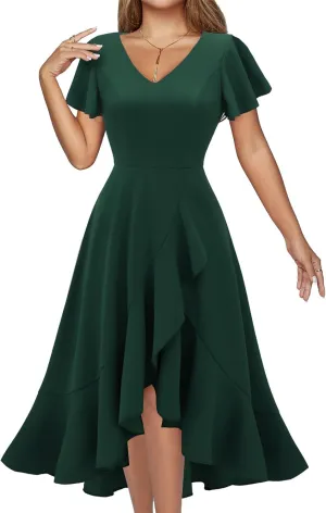 DRESSTELLS Women's Cocktail Dresses 2025, Formal Wedding Guest Ruffle Prom Evening Dress V-Neck Vintage Maxi Dress