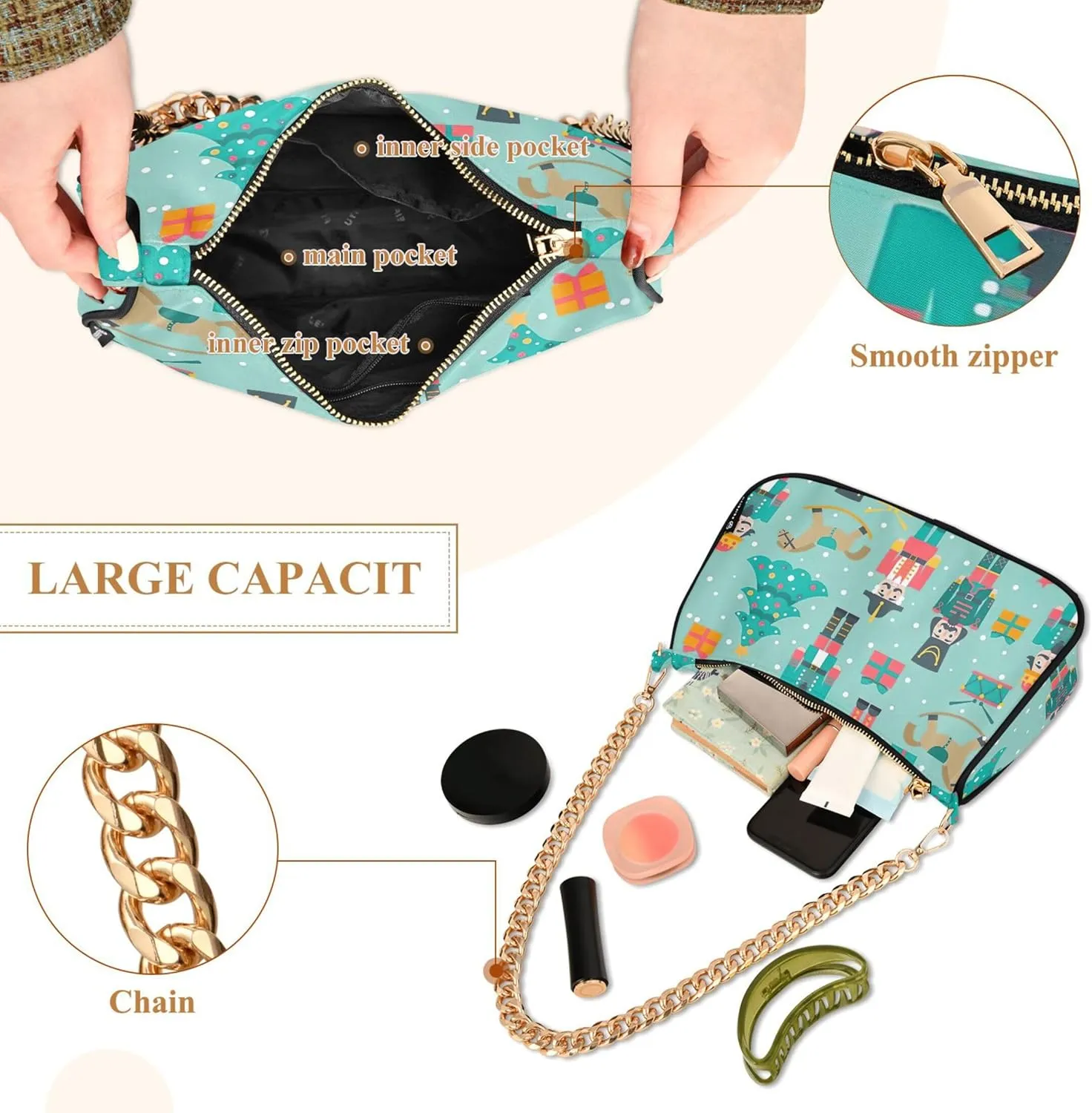 Duck Print Blue Trendy Purse Hobo Designer Clutch Womens Trendy Handbags Chain over the Shoulder Purse