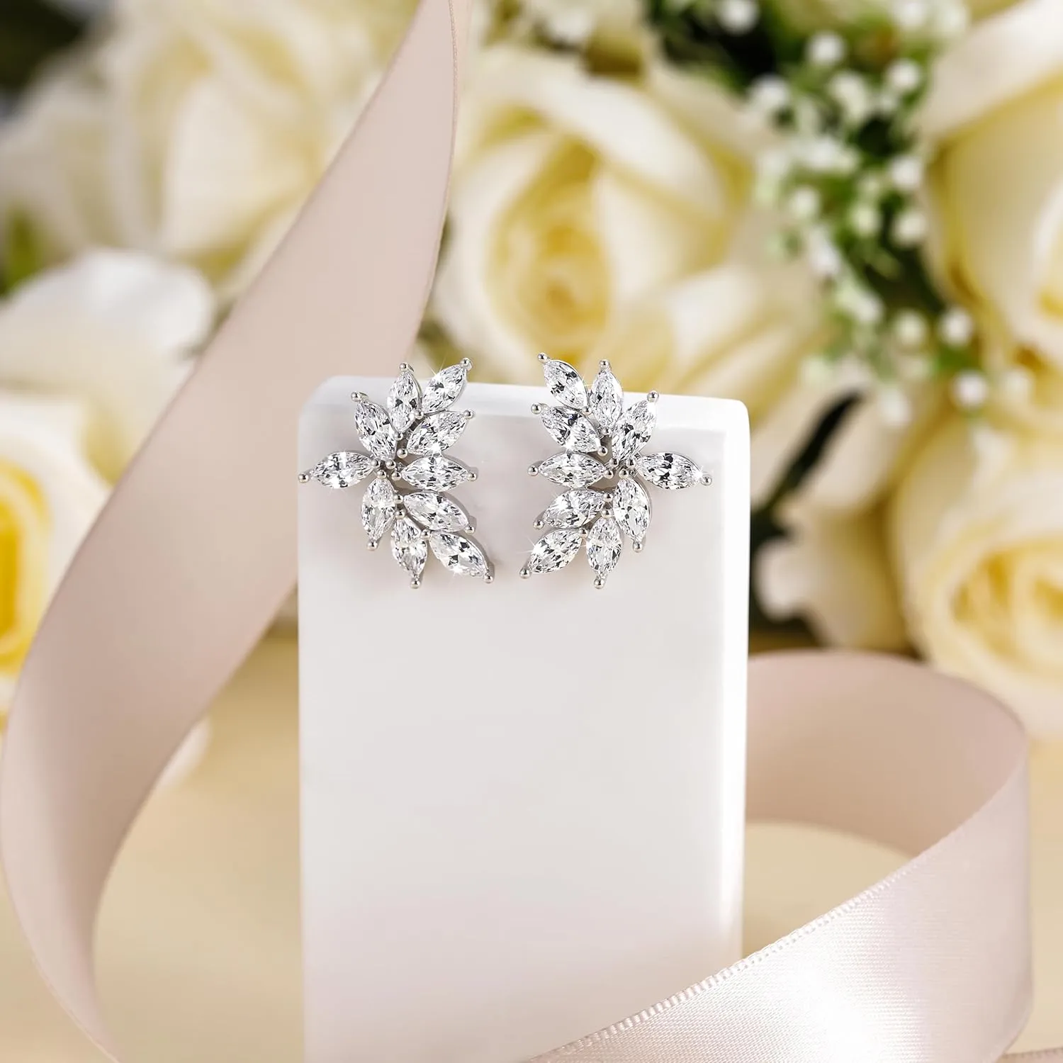 EAMTI Marquise Bridal Wedding Earrings for Women Cubic Zirconia Dangle Crystal Bridal Wedding Earrings 925 Sterling Post Dangle Earring for Bride Bridesmaid