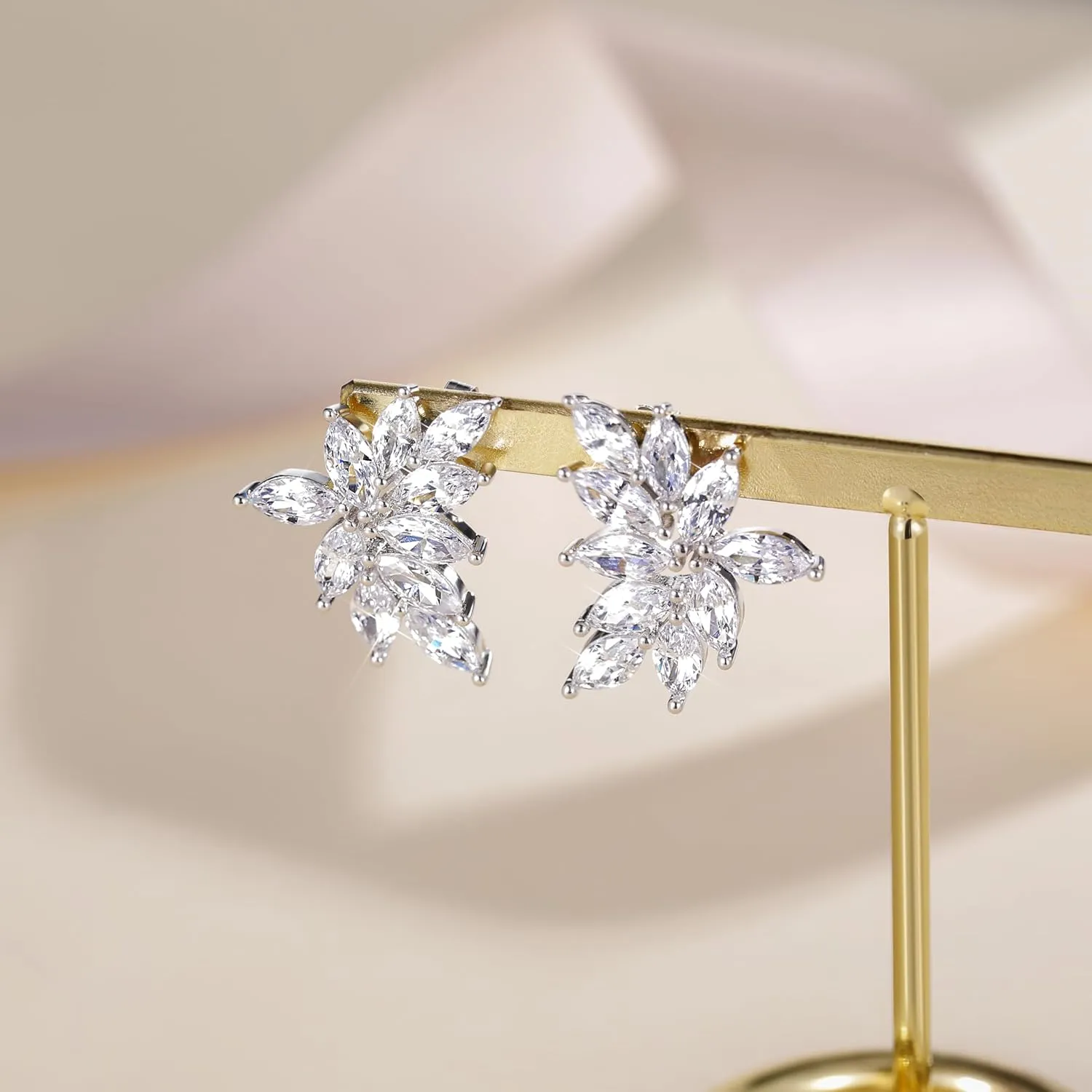 EAMTI Marquise Bridal Wedding Earrings for Women Cubic Zirconia Dangle Crystal Bridal Wedding Earrings 925 Sterling Post Dangle Earring for Bride Bridesmaid