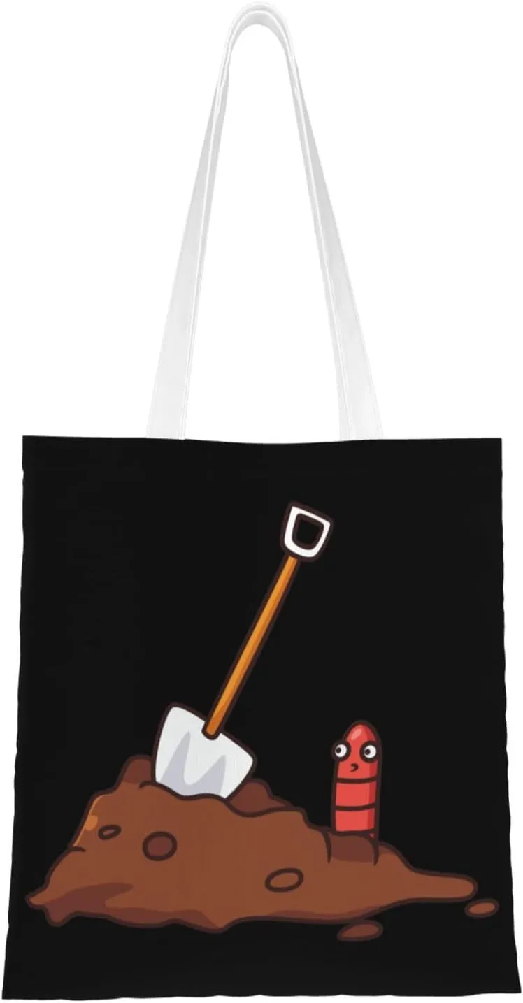 Earthworms and Shovels Tote Bag for Women Canvas Tote Bags Reusable Shopping Bags Use For Shopping The Tote Bag,Grocery Bags,DIY Gift Bags