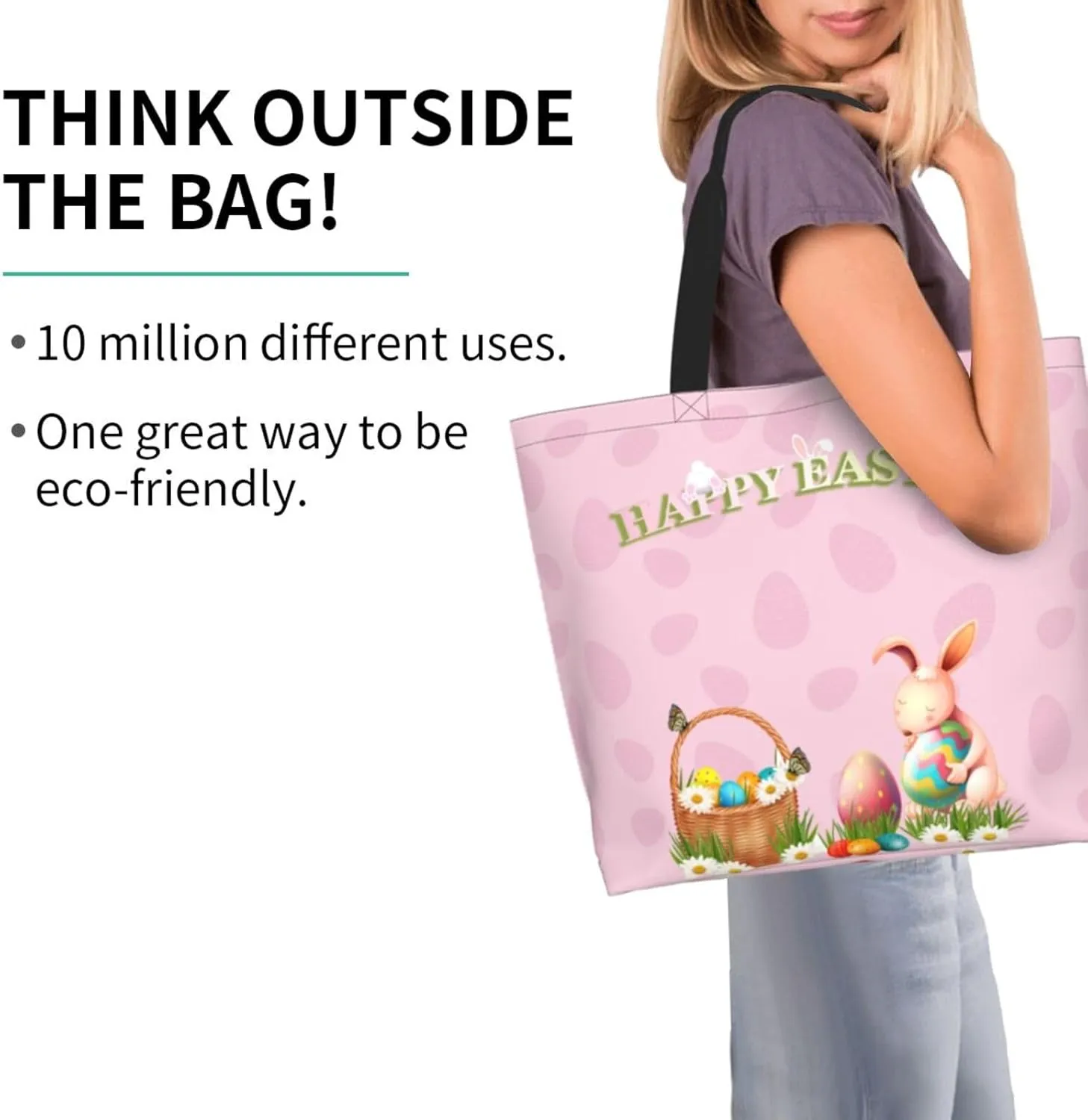 Easter Grocery Bag Happy Easter Shopping Bag Easter Egg Handbag Bags Easter Tote Bag for Outdoor