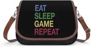 Eat Sleep Game Cute Crossbody Purses for Women Leather Shoulder Bag Adjustable Shoulder Strap Handbag