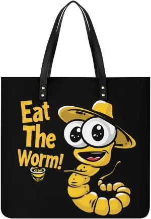 Eat The Worm Top Handle Satchel Handbags PU Leather Tote Bags Shoulder Bags for Women