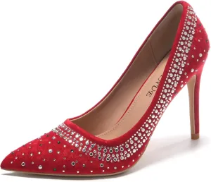 EBYNUE Women's Pumps Sexy Rhinestone High Heels 4 inch Pointed Closed Toe Stiletto Heel Evening Party Wedding Comfortable Dress Shoes