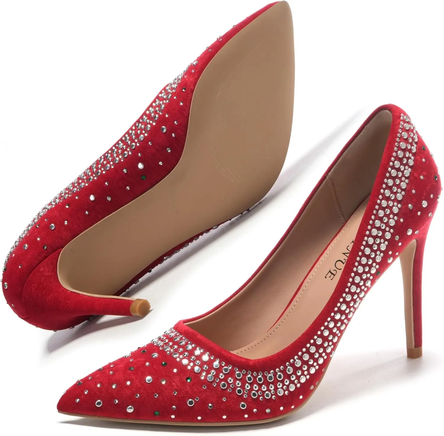 EBYNUE Women's Pumps Sexy Rhinestone High Heels 4 inch Pointed Closed Toe Stiletto Heel Evening Party Wedding Comfortable Dress Shoes