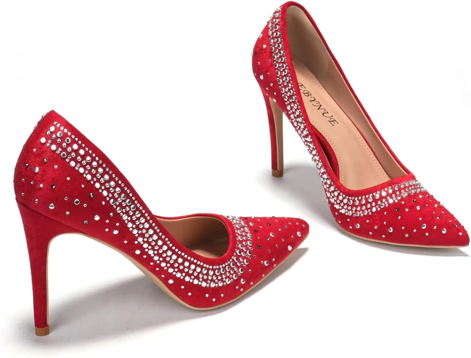 EBYNUE Women's Pumps Sexy Rhinestone High Heels 4 inch Pointed Closed Toe Stiletto Heel Evening Party Wedding Comfortable Dress Shoes