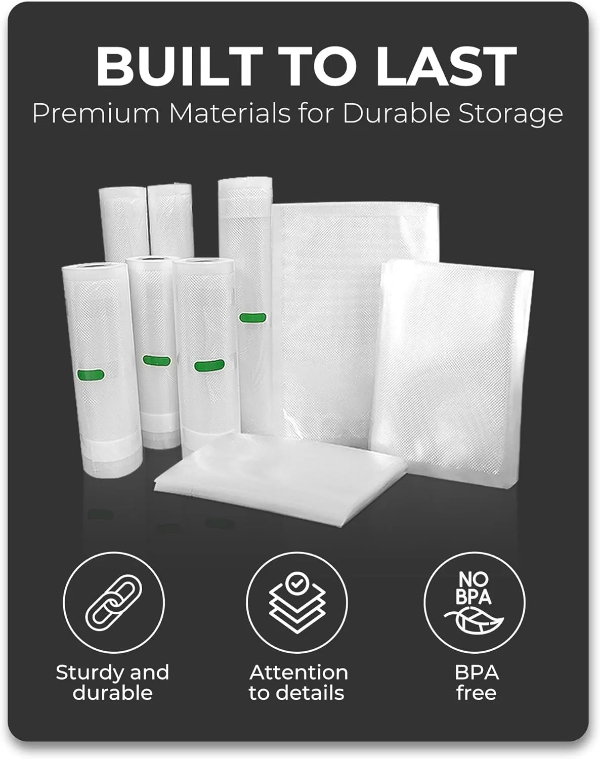 EconoHome Heavy Duty Vacuum Seal Bags for Food - Commercial-Grade, Airtight & Leakproof Plastic Vacuum Storage Bags for Sous Vide, Meal Preparation, Processing & Dry Aging Meat - 11"x20' Roll, 6 Pack