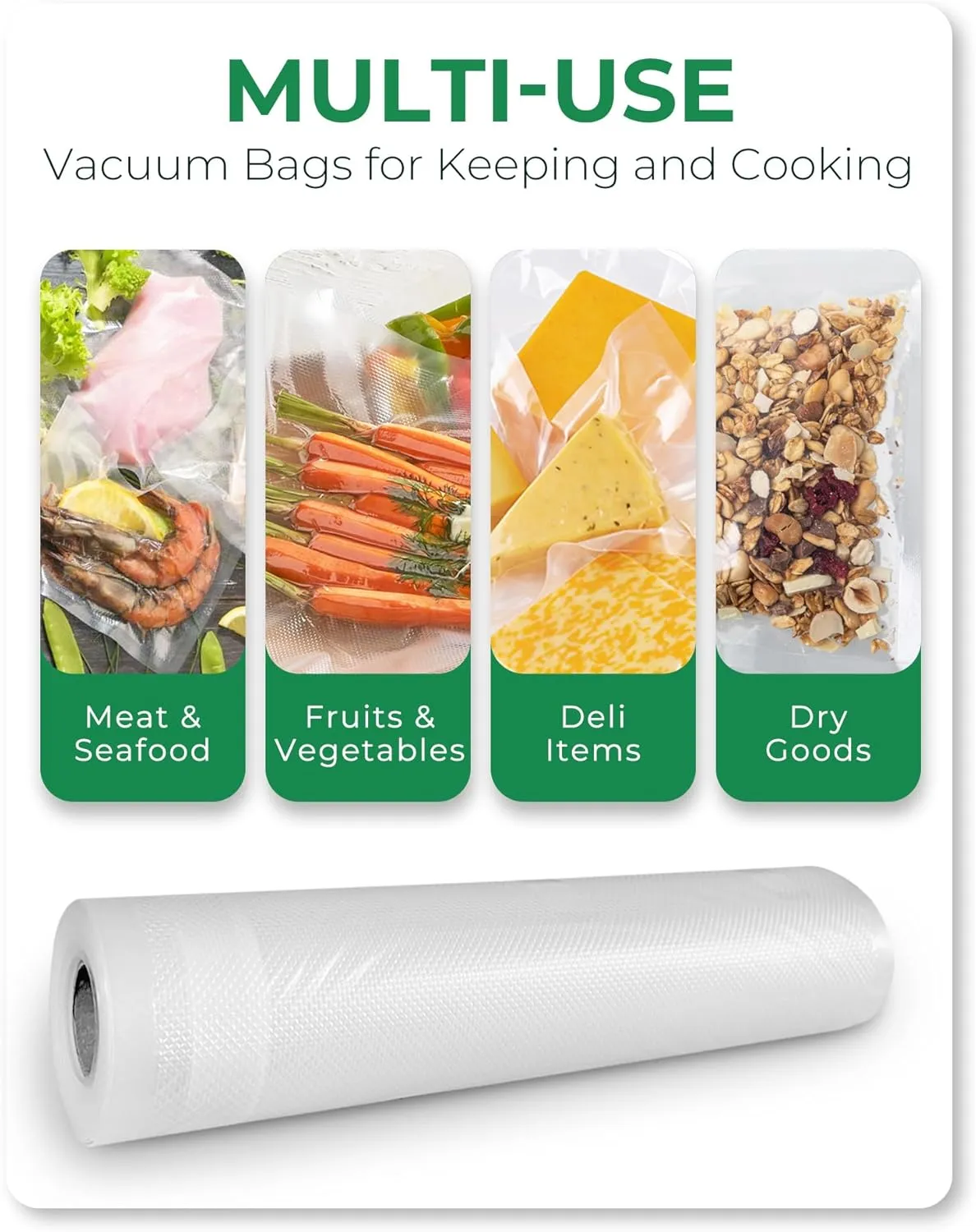 EconoHome Heavy Duty Vacuum Seal Bags for Food - Commercial-Grade, Airtight & Leakproof Plastic Vacuum Storage Bags for Sous Vide, Meal Preparation, Processing & Dry Aging Meat - 11"x20' Roll, 6 Pack