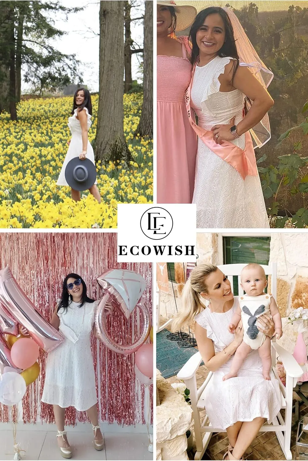 ECOWISH Women's Summer Dresses 2025 Elegant Lady Wedding Guest Cocktail Ruffle Cap Sleeves A-Line Office Midi Dress