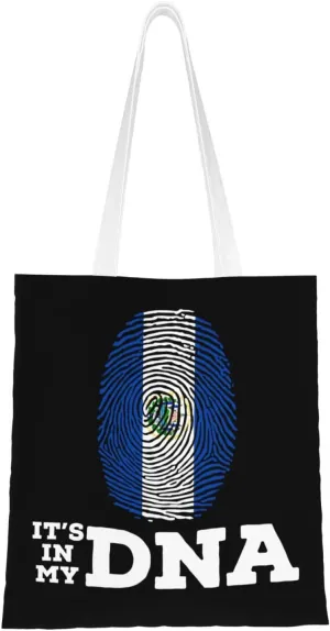 El Salvador It's in My DNA Tote Bag for Women Canvas Shopping Bags Reusable Large Capacity Casual Shoulder Handbags Grocery Bags