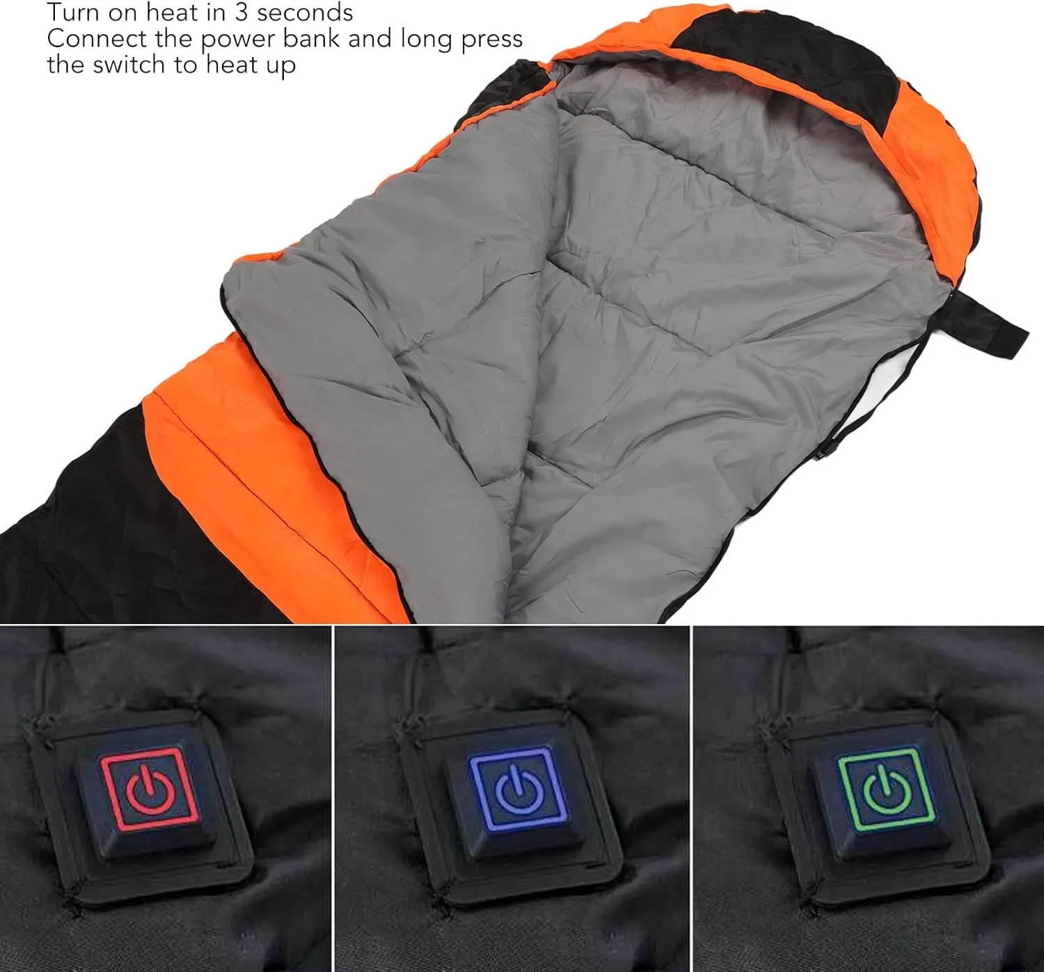 Electric Heating Sleeping Bag, Heating Sleeping Bag, Down Cotton Single USB Heated Thermal Sleeping Bag Kick Proof for Outdoor Camping