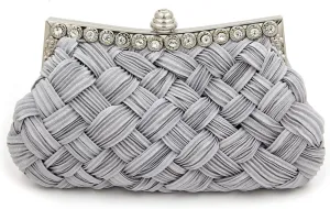 Elegant Braided Pleated Glitter Rhinestone Clutch Evening Bag - Diff Colors