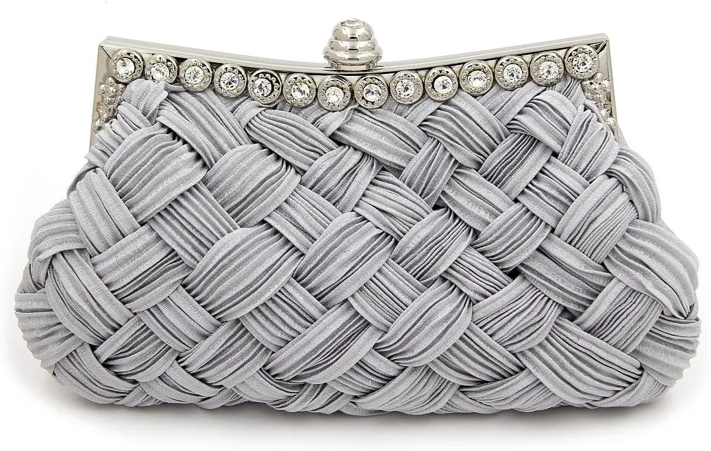 Elegant Braided Pleated Glitter Rhinestone Clutch Evening Bag - Diff Colors