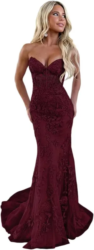 Elegant Lace Prom Dresses Long Strapless Corset Formal Evening Dress for Women Ball Gown Party RO119