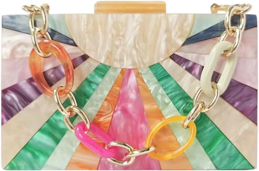 Elegant Ladies Acrylic Evening Clutch Multicolored Bag Box Stylish Marble Purse Handbag for Wedding Banquet Cocktail