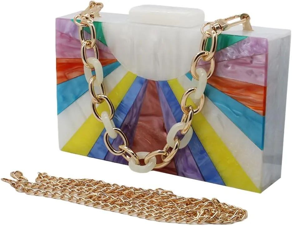 Elegant Ladies Acrylic Evening Clutch Multicolored Bag Box Stylish Marble Purse Handbag for Wedding Banquet Cocktail