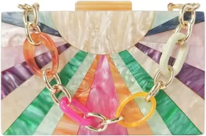 Elegant Ladies Acrylic Evening Clutch Multicolored Bag Box Stylish Marble Purse Handbag for Wedding Banquet Cocktail