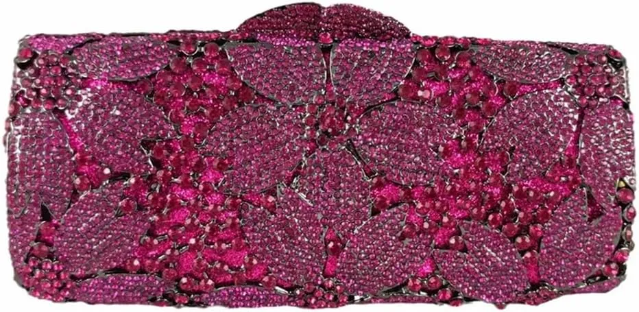 Elegant Ladies Floral Clutch Rhinestone Bag Flower Evening Bag Crystal Purse Bridal Handbag for Party Prom Cocktail