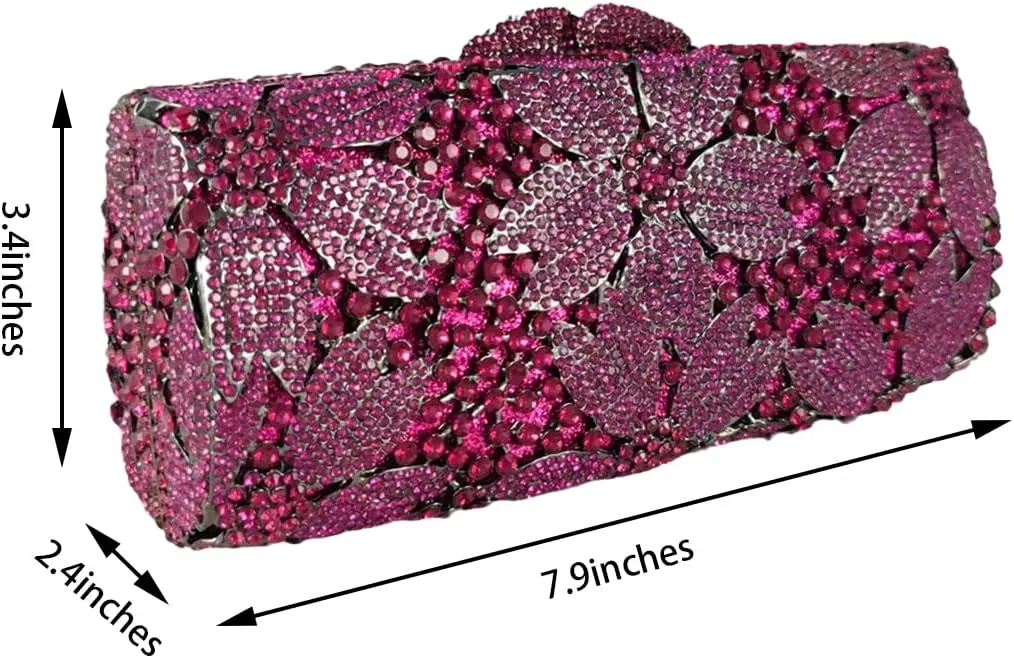 Elegant Ladies Floral Clutch Rhinestone Bag Flower Evening Bag Crystal Purse Bridal Handbag for Party Prom Cocktail