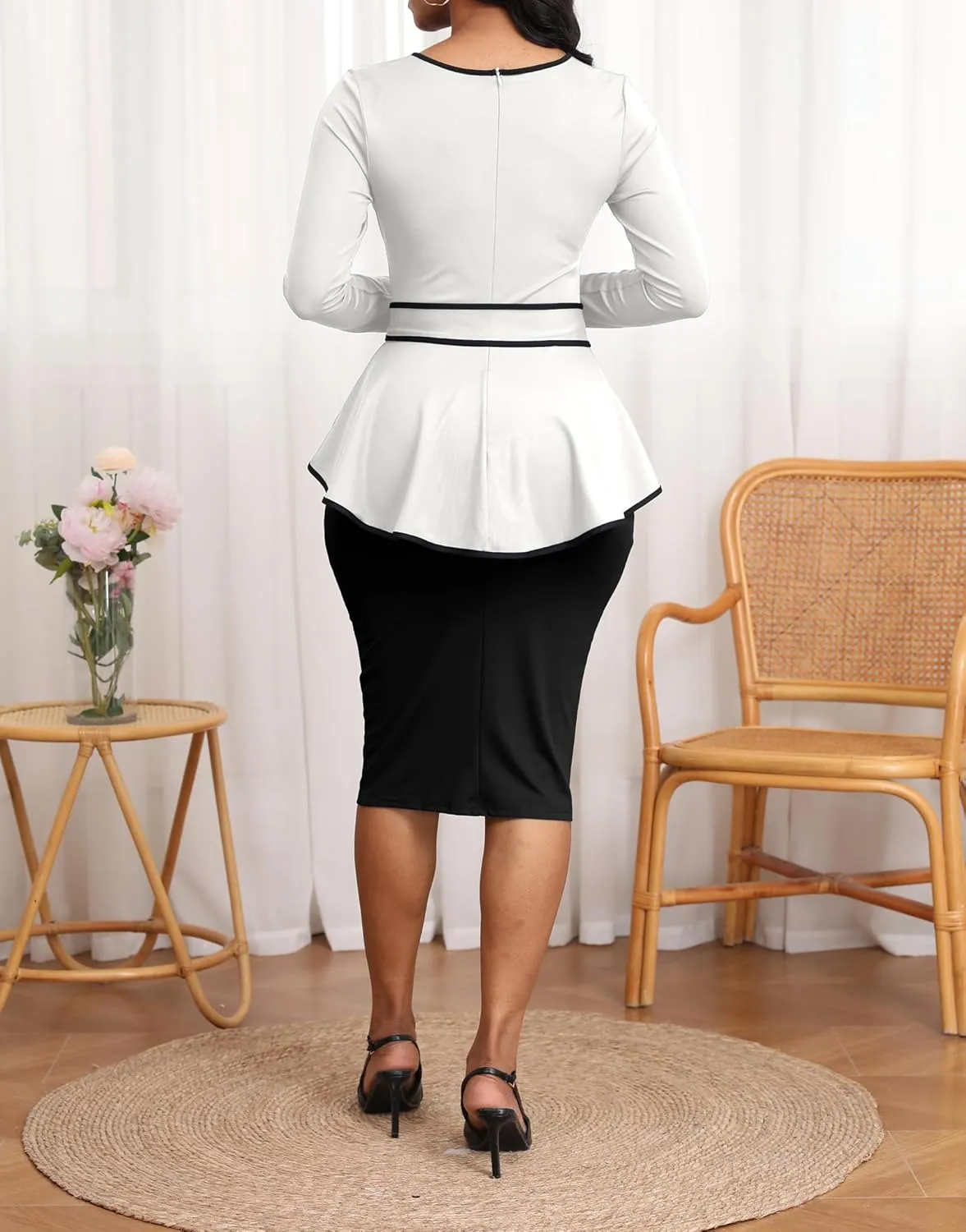 Elegant Peplum Dresses for Women Business Knee Length Vintage Bodycon Dresses