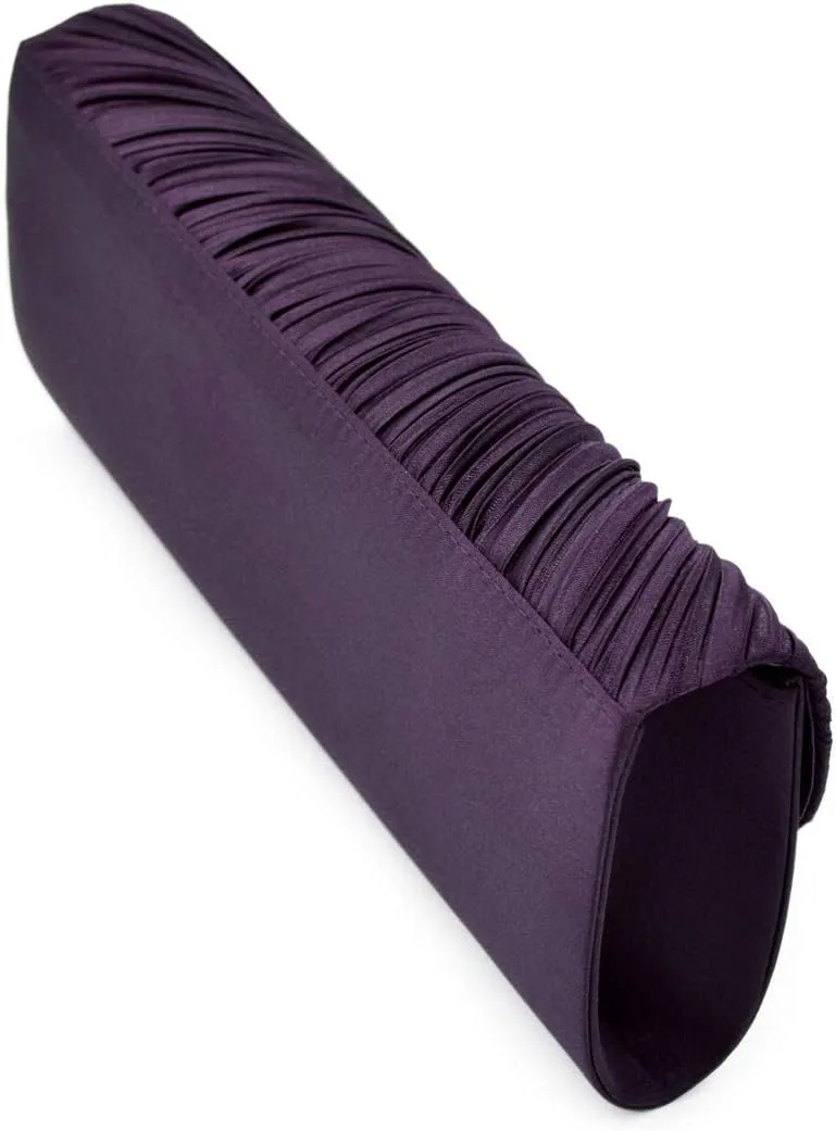 Elegant Pleated Satin Flap Crystal Clutch Evening Bag - Diff Colors Avail