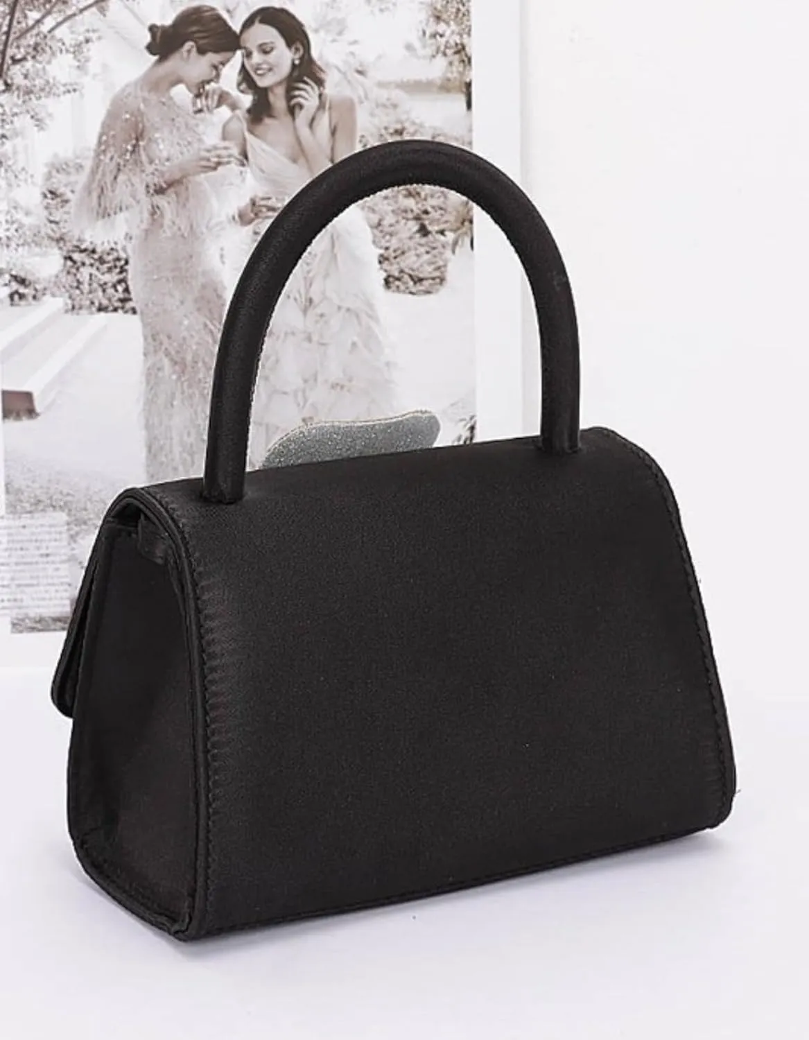 Elegant Rhinestone Flower Satin Clutch Bag Evening Top Handle Purse for Women, Sparkly Wedding Handbag with Chain Strap